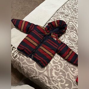 The North Face Kids Puffer Jacket - Navy and Orange Stripes